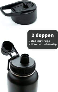 Bidon - Onyx Black - 1 Liter - Gratis Extra Dop Met Rietje & Drinktuit - Bidon Met Rietje - Isoleerfles - BPA Vrij - Lekvrij - Bidon 1 Liter -Merkloos Winkel 758x1200 5