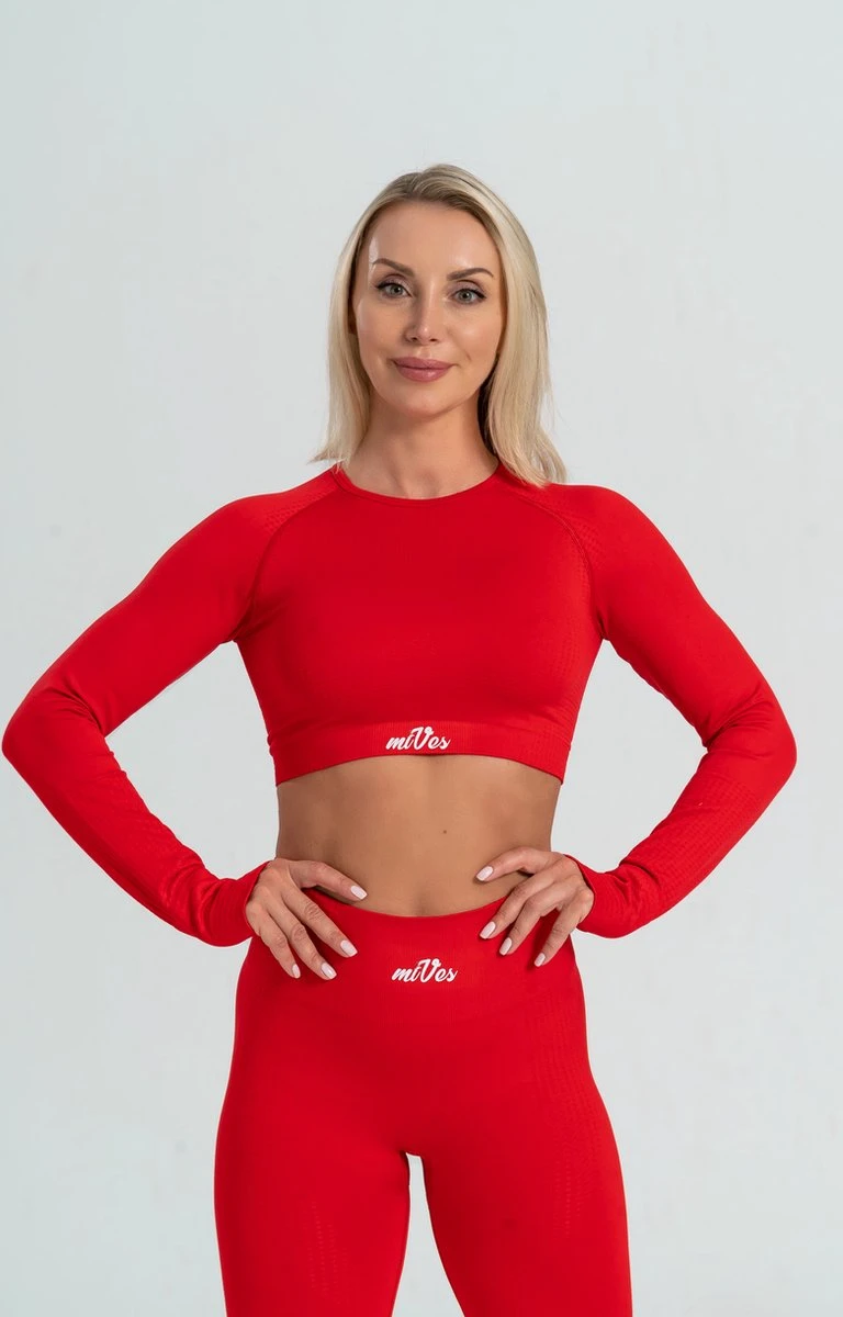 Mives® Sportlegging En Top - Yoga - Fitness Set - Scrunch Butt - Dames Legging - Sportkleding - Fashion Legging - Broeken - Gym Sports - Legging Fitness Wear - High Waist - ROOD - Maat M - LANGE MOUW 3 Mives® Sportlegging En Top - Yoga - Fitness Set - Scrunch Butt - Dames Legging - Sportkleding - Fashion Legging - Broeken - Gym Sports - Legging Fitness Wear - High Waist - ROOD - Maat M - LANGE MOUW