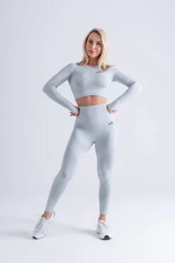 Mives® Sportlegging En Top - Yoga - Fitness Set - Scrunch Butt - Dames Legging - Sportkleding - Fashion Legging - Broeken - Gym Sports - Legging Fitness Wear - High Waist - LICHTGRIJZE - Maat S - LANGE MOUW -Merkloos Winkel 799x1200 24