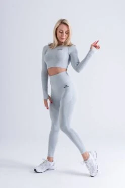 Mives® Sportlegging En Top - Yoga - Fitness Set - Scrunch Butt - Dames Legging - Sportkleding - Fashion Legging - Broeken - Gym Sports - Legging Fitness Wear - High Waist - LICHTGRIJZE - Maat S - LANGE MOUW -Merkloos Winkel 799x1200 25