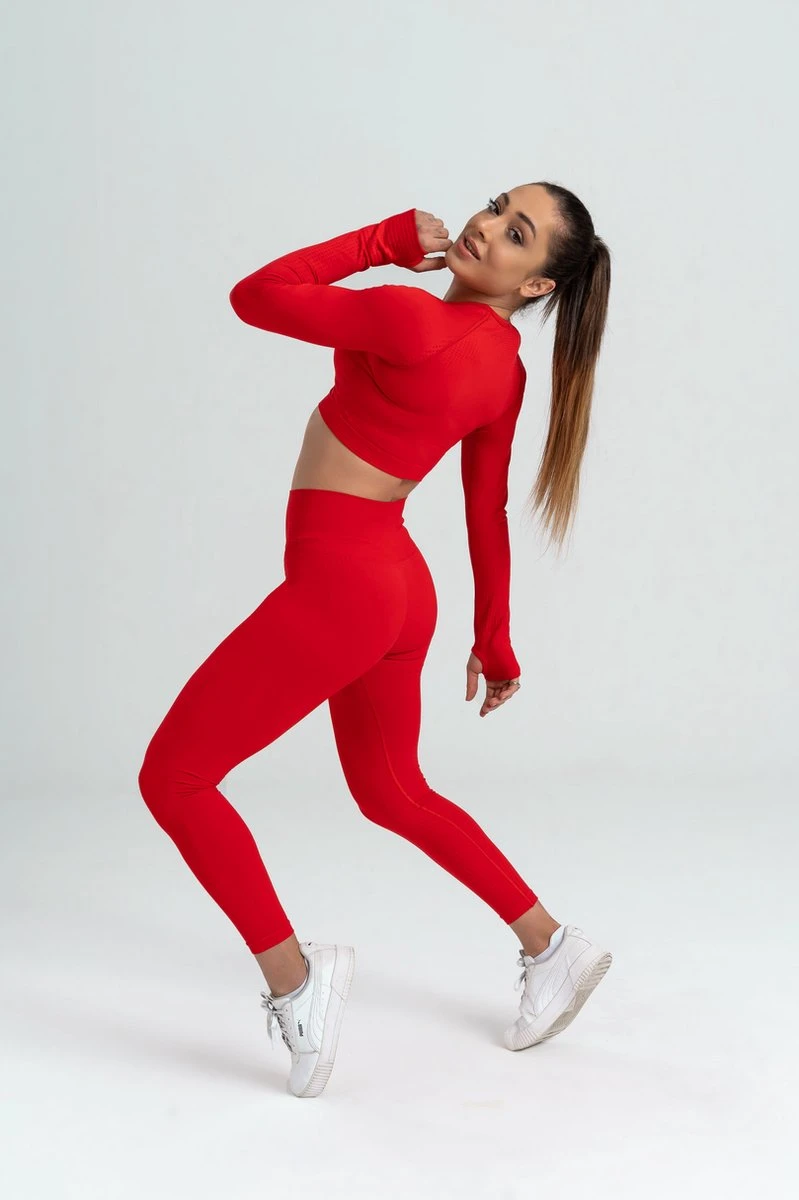 Mives® Sportlegging En Top - Yoga - Fitness Set - Scrunch Butt - Dames Legging - Sportkleding - Fashion Legging - Broeken - Gym Sports - Legging Fitness Wear - High Waist - ROOD - Maat M - LANGE MOUW 7 Mives® Sportlegging En Top - Yoga - Fitness Set - Scrunch Butt - Dames Legging - Sportkleding - Fashion Legging - Broeken - Gym Sports - Legging Fitness Wear - High Waist - ROOD - Maat M - LANGE MOUW - Afbeelding 5