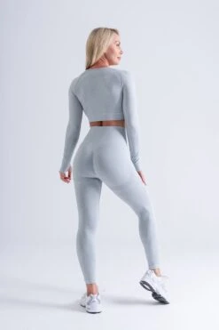 Mives® Sportlegging En Top - Yoga - Fitness Set - Scrunch Butt - Dames Legging - Sportkleding - Fashion Legging - Broeken - Gym Sports - Legging Fitness Wear - High Waist - LICHTGRIJZE - Maat S - LANGE MOUW -Merkloos Winkel 800x1200 109