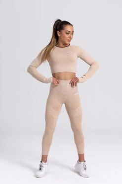Mives® Sportlegging En Top - Yoga-outfit - Fitness Set - Scrunch Butt - Dames Legging - Sportkleding - Fashion Legging - Broeken - Gym Sports - Legging Fitness Wear - High Waist - BEIGE - Maat XS - LANGE MOUW -Merkloos Winkel 800x1200 154
