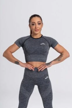 Mives® Sportlegging En Top - Yoga-outfit - Fitness Set - Scrunch Butt - Dames Legging - Sportkleding - Fashion Legging - Broeken - Gym Sports - Legging Fitness Wear - High Waist - GRIJS - Maat M - KORTE MOUWEN