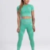 Mives® Sportlegging En Top - Yoga - Fitness Set - Scrunch Butt - Dames Legging - Sportkleding - Fashion Legging - Broeken - Gym Sports - Legging Fitness Wear - High Waist - GROEN - Maat XS - KORTE MOUWEN -Merkloos Winkel 800x1200 180