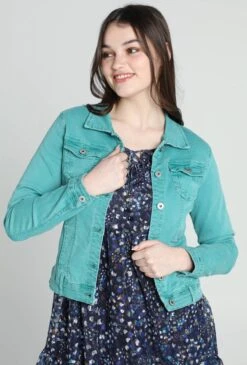 Cassis Kort, Effen Jeansjasje Met Daimlook En Knopen