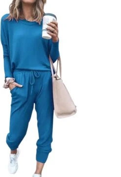 Stijlvolle Dames Huispak / Tracksuit / Joggingspak | 2-Delig Home Wear / Trainingspak | Sport Kleding | Blauw - M