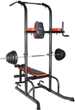 Fitness Trainer - Pull Up Toren - Dip Station – Push Up Bar - Dip Rack Halterbank Inc. 50 Kg GEWICHTEN + Sportbank Fitnessbank + Halterschijven + 3 Halterstangen - Multifunctioneel - Volledig Instelbaar - Opklapbaar -Merkloos Winkel 820x1200 11