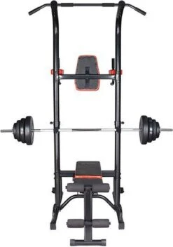 Fitness Trainer - Pull Up Toren - Dip Station – Push Up Bar - Dip Rack Halterbank Inc. 50 Kg GEWICHTEN + Sportbank Fitnessbank + Halterschijven + 3 Halterstangen - Multifunctioneel - Volledig Instelbaar - Opklapbaar -Merkloos Winkel 843x1200 5