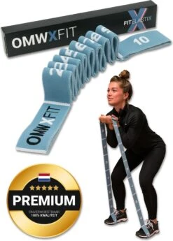 FITELASTIX® Premium Weerstandsband Lang - Full Body - Alles In 1 - Voor Elk Niveau - Resistance Band - Fitness Elastiek - Sport Elastiek Fitness - Met Handvatten - Inclusief Instructievideo's - Blauw