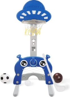 DBEEP Set Basketbalringen Voor Kinderen - 4-in-1 Kinder Basketbalset Voor Binnen & Buiten - Basketbalstandaarden - In Hoogte Verstelbaar - Doelring, Toss, Golf, Voetbal Doel Balspelen - Sport Speelgoed