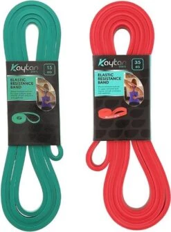 Kaytan - Weerstandsbanden Set 15 En 35 Kg - Fitness Elastiek - Resistance Band - Trainingsmateriaal - Elastische Weerstandsband - Sport Elastiek - Beginners - Gevorderden - Krachttraining - Workout Set - Groen - Rood