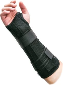 O&PS Polsbrace Extra Lang Met Spalk En Elastische Vetersluiting Zwart - Carpaal Tunnel Syndroom