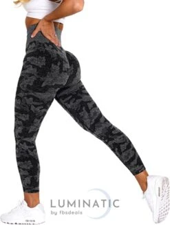 Camouflage Legging - Sportlegging Dames - Yoga Legging - Fitness Legging - Legging Dames - Sport Legging - Shapewear Dames - Camouflage Broek - Camo | Luminatic® | Zwart | M