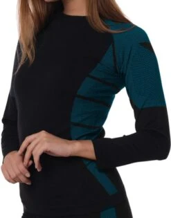 Dames Sportset - Thermo - Sportshirt Met Lange Mouwen - Sportlegging Lang - Quick Dry - Zwart/Turquoise - Maat L/XL -Merkloos Winkel 942x1200
