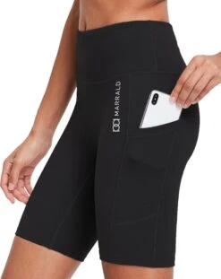 Marrald High Waist Pocket Shorts - Biker Yoga Hardlopen Korte Legging Broek Dames Fitness Sportlegging - Zwart M