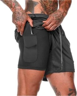 MW® Sportbroek Heren - Fitnessbroek - Sportkleding - 2 In 1 Shorts - Hardloopbroek (Zwart - M)
