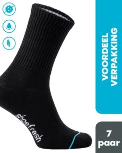 7 Paar Shoefresh Bamboe Sportsokken Heren - Maat 43-45 – Zwart – Naadloze Sokken