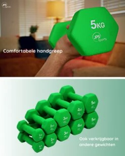 JPS Sports® Dumbells - Gewichten - Dumbells 5kg - Dumbells Set 2 X 5 Kg - Zeshoekig - Duurzaam - Groen -Merkloos Winkel 960x1200 64