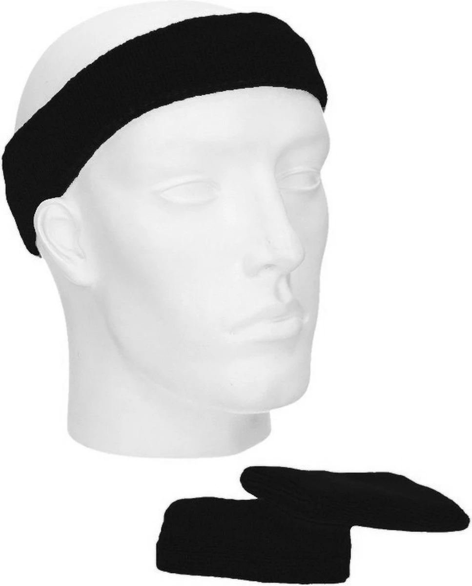 Merkloos Setje Zwart Zweetbandjes - Zwart Sportdag Set Pols En Hoofd Zweetbandjes 3 Merkloos Setje Zwart Zweetbandjes - Zwart Sportdag Set Pols En Hoofd Zweetbandjes