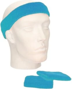 Merkloos Setje Turquoise Zweetbandjes - Turquoise Sportdag Set Pols En Hoofd Zweetbandjes