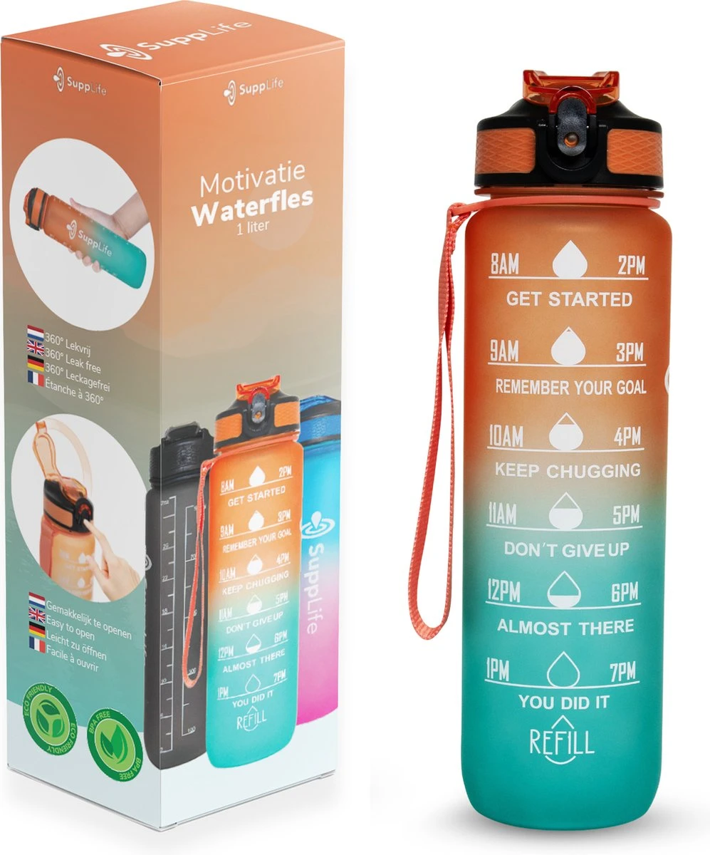 Supplife Bidon - 1 Liter - Met Rietje - BPA Vrij - Oranje Cyaan - Inclusief Schoonmaakborstel 3 Supplife Bidon - 1 Liter - Met Rietje - BPA Vrij - Oranje Cyaan - Inclusief Schoonmaakborstel