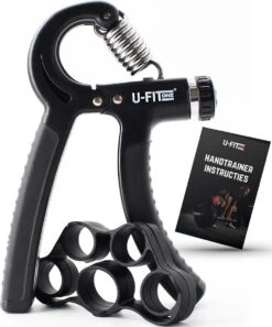 U-Fit One Handtrainer 10 Tot 60kg - Verstelbare Handgrip - Handknijper - Vingertrainer - Onderarm Grip Trainer - Zwart - Inclusief Ebook